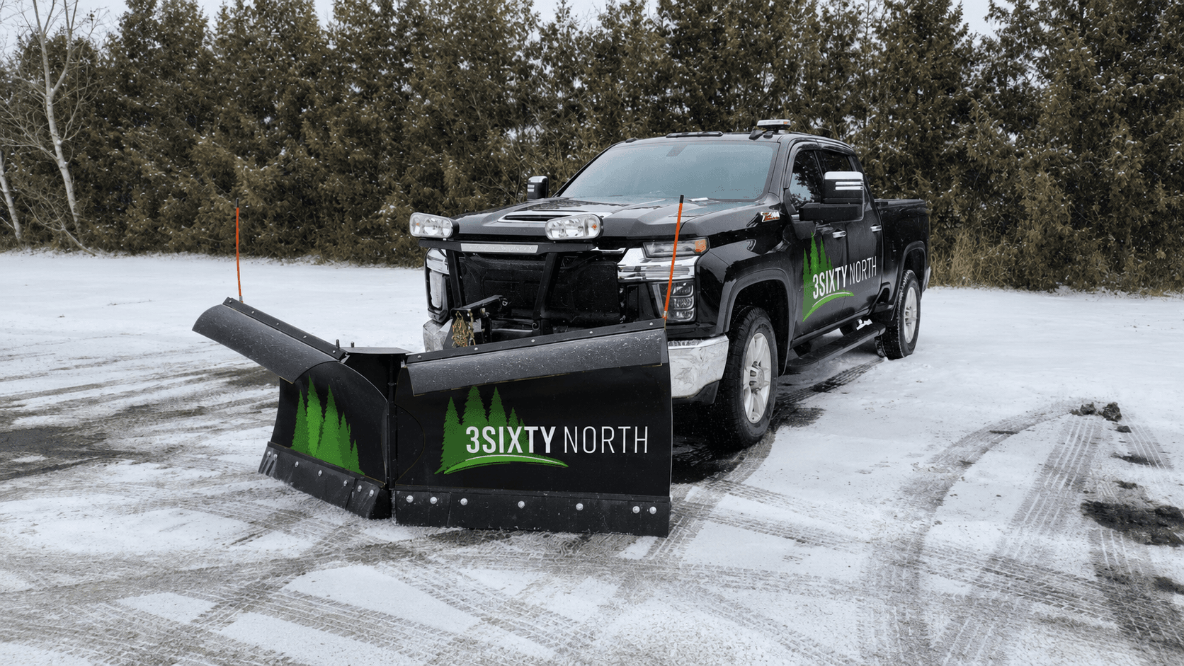 3Sixty North branded snow plow truck serving Sudbury and Northern Ontario